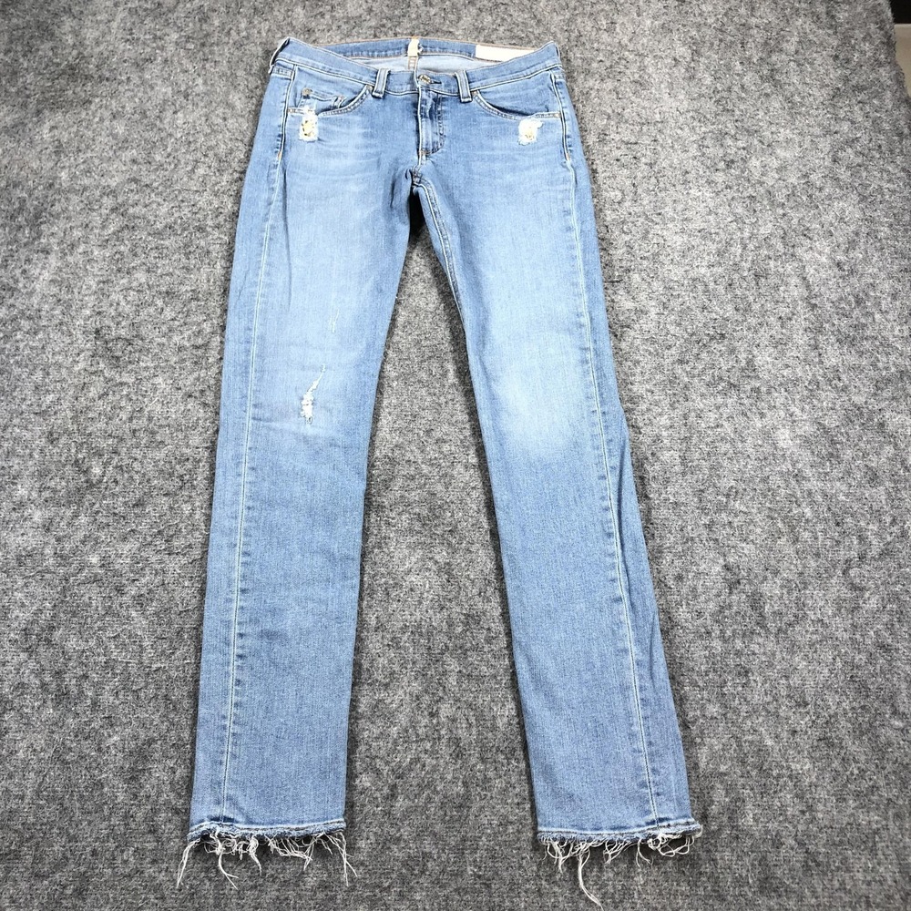 Rag & Bone Skinny Jeans Womens 27 Medium Wash Mid Rise Distressed Denim Raw Hem
